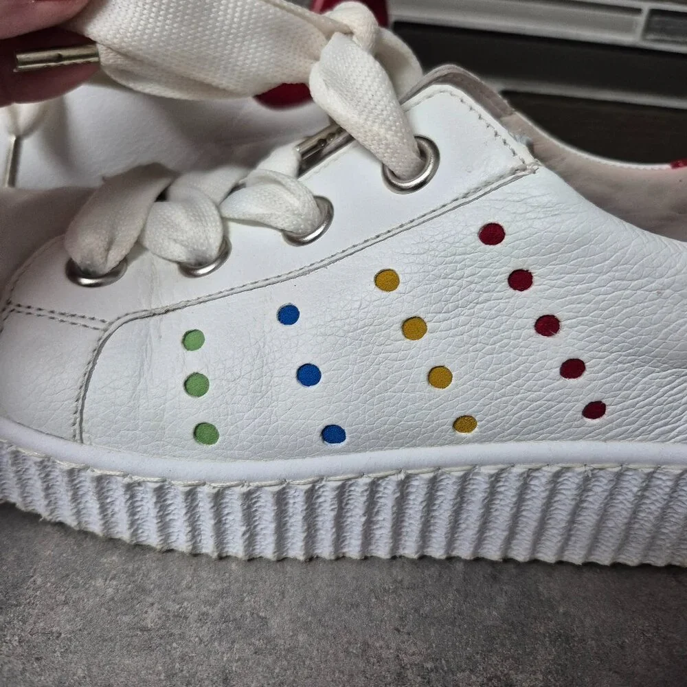 6.5 Gabor White and Red Leather Sneakers with Coloured Dots - Picture 2 of 12